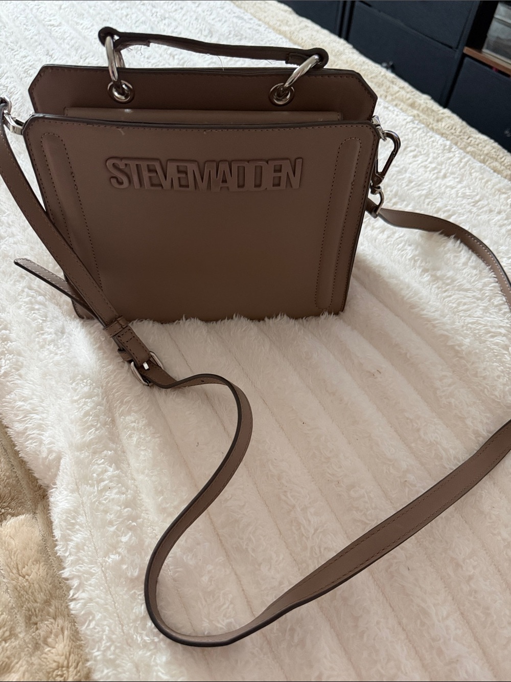 Steve Madden Taupe Brown Structured Crossbody Satchel
